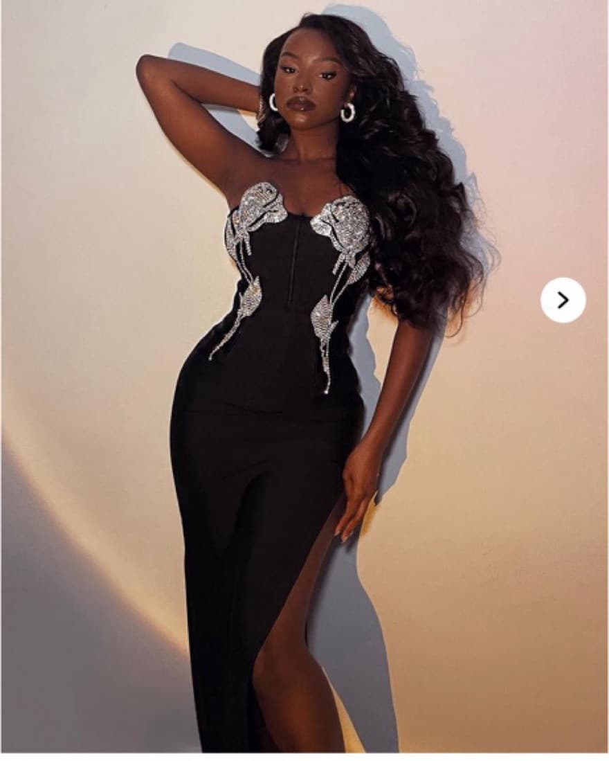 Glamorous Rhinestone Embellished Black Gown - Image 1