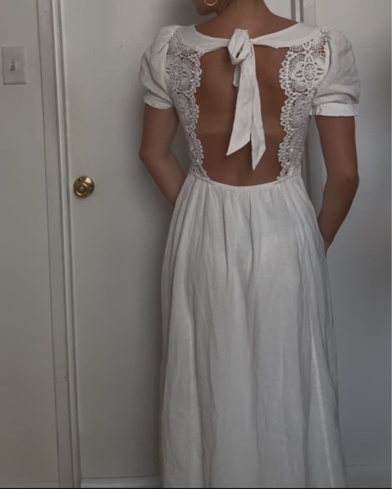 White Ankle Length Linen Dress  - Image 2