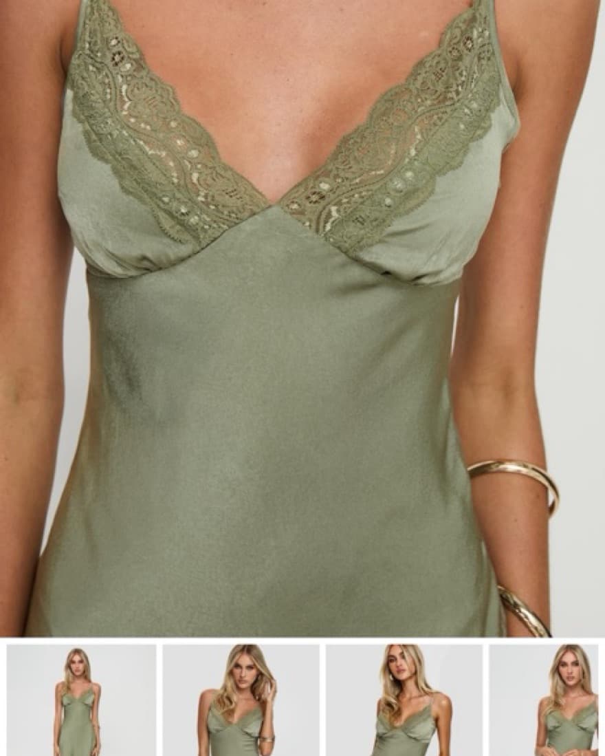 Olive Green Satin Mini Dress - Image 1