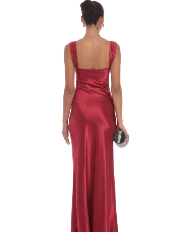 Satin Lace-Bust Dress in Red - Image 2
