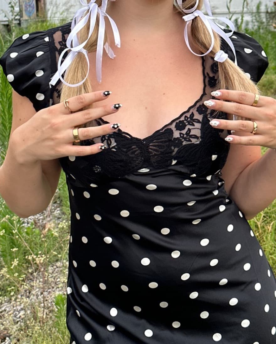 Free People B&W Lacy Polka Dot Dress   - Image 2