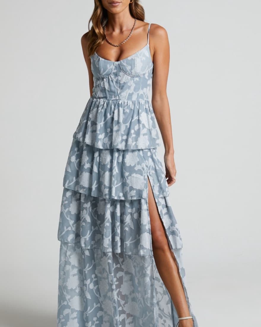 Showpo Femme Tiered Jacquard Dress - Image 1