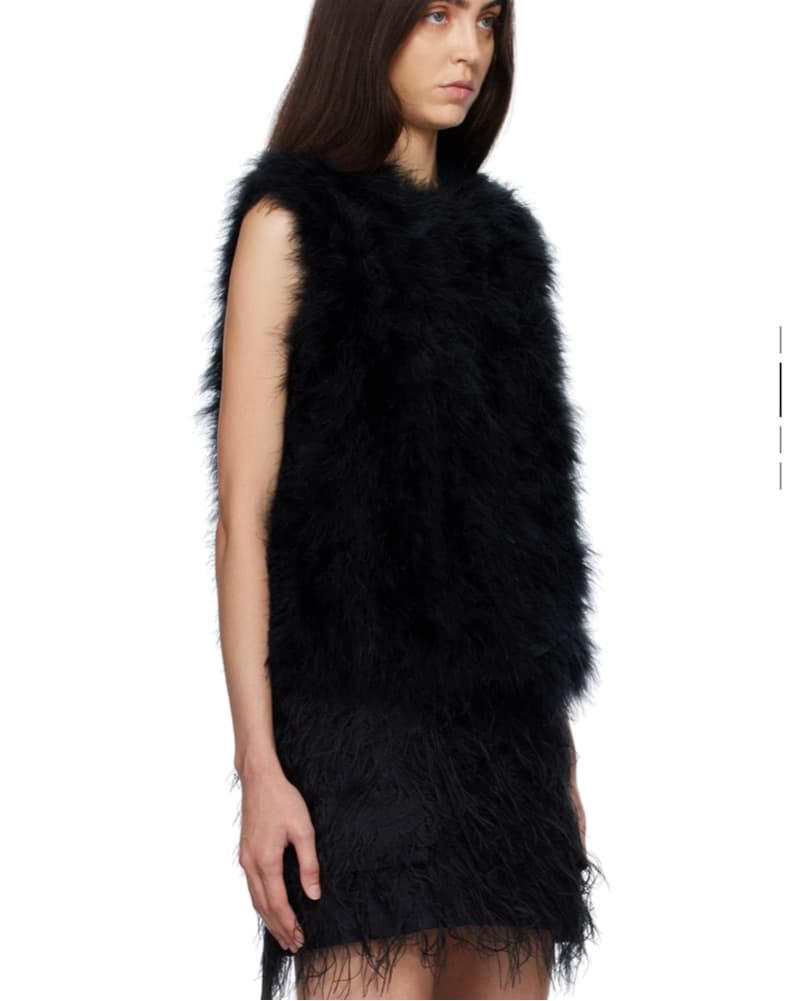 Yves Salomon Black Feather Vest Size XS - Image 2