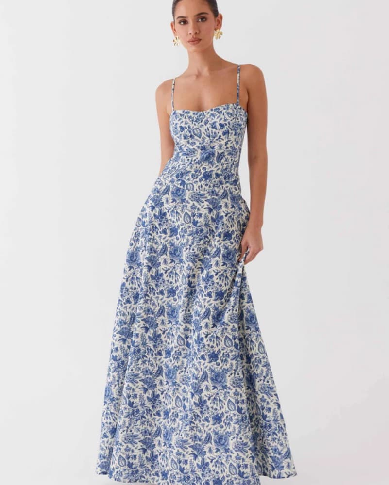 Angelina Linen Maxi Dress - Blue Paisley - Image 1