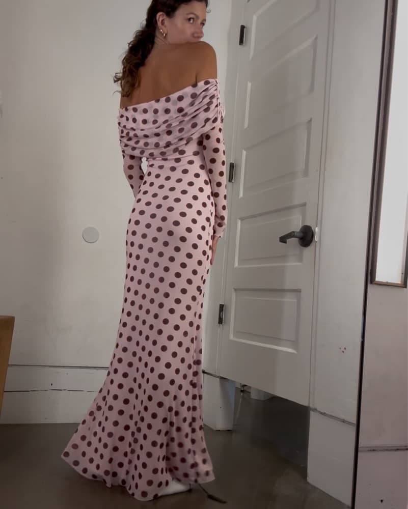 Pink Polka Dot Off-the-Shoulder Dress - Image 3
