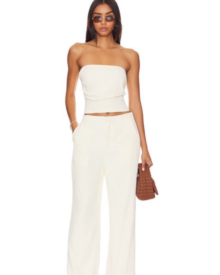 Sleek Ivory Crop Top & Wide-Leg Pant Set - Image 1