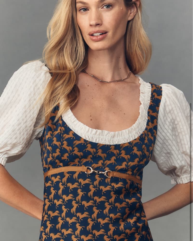 Charming Puff-Sleeve Horse Dress - Image 3