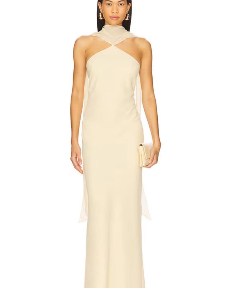 Yellow Maxi Dress with neck scarf  - Image 1