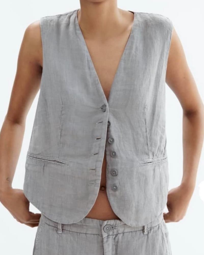 Chic Gray Linen Sleeveless Vest - Image 2