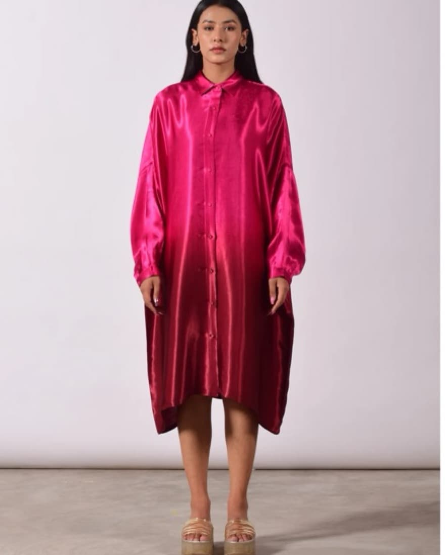 Satin Hand Dyed Shirtdress - Image 1