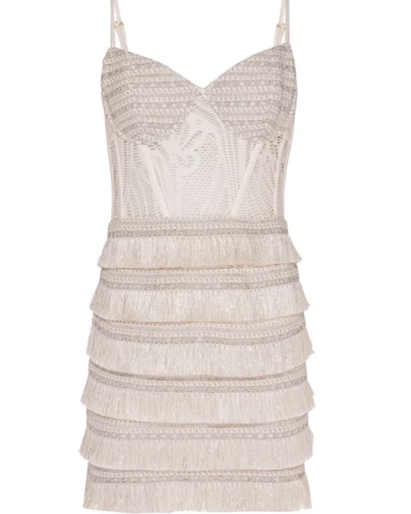 Patbo White Silver Fringe Mini Dress XS - Image 2