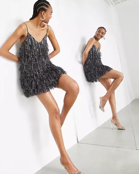 Asos Edition Sequin Feather Mini Dress  - Image 4