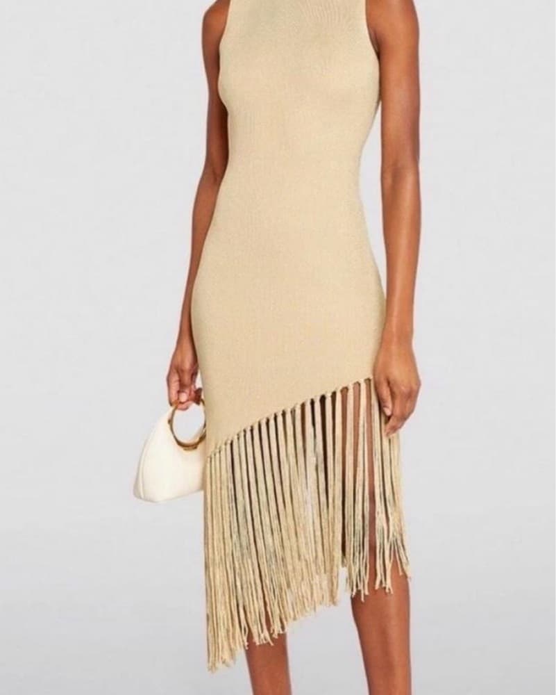 Sandro Tan/Gold Fringe Dress - Image 2