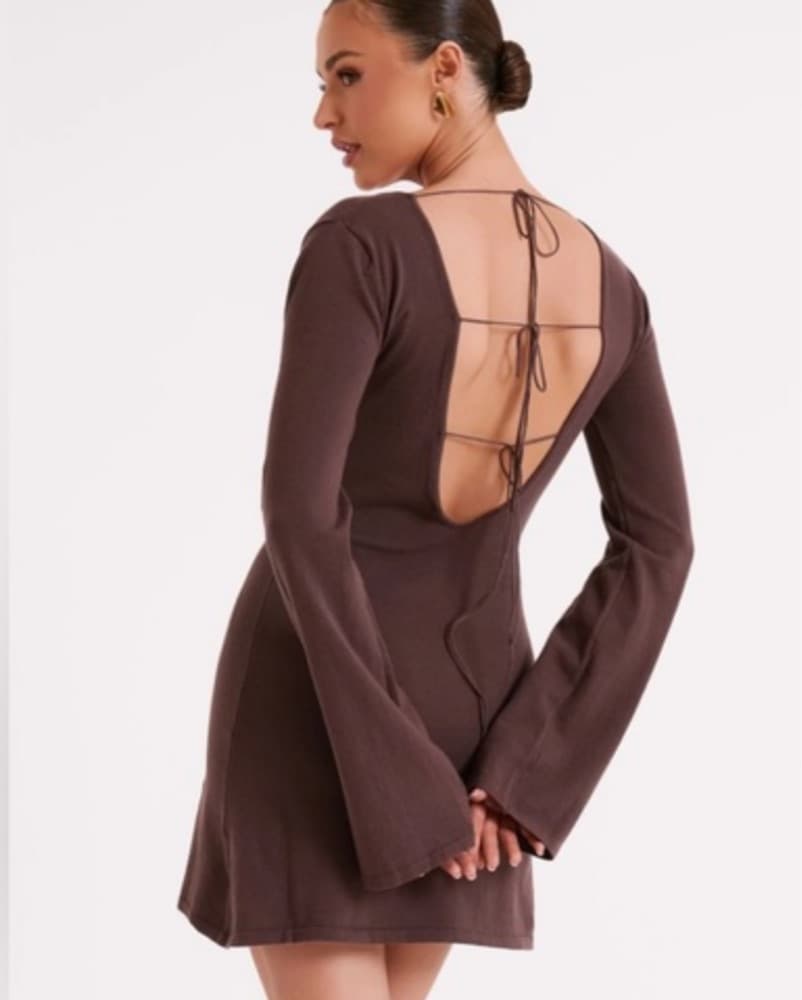 Meshki Brown knit Mini Dress - Image 3