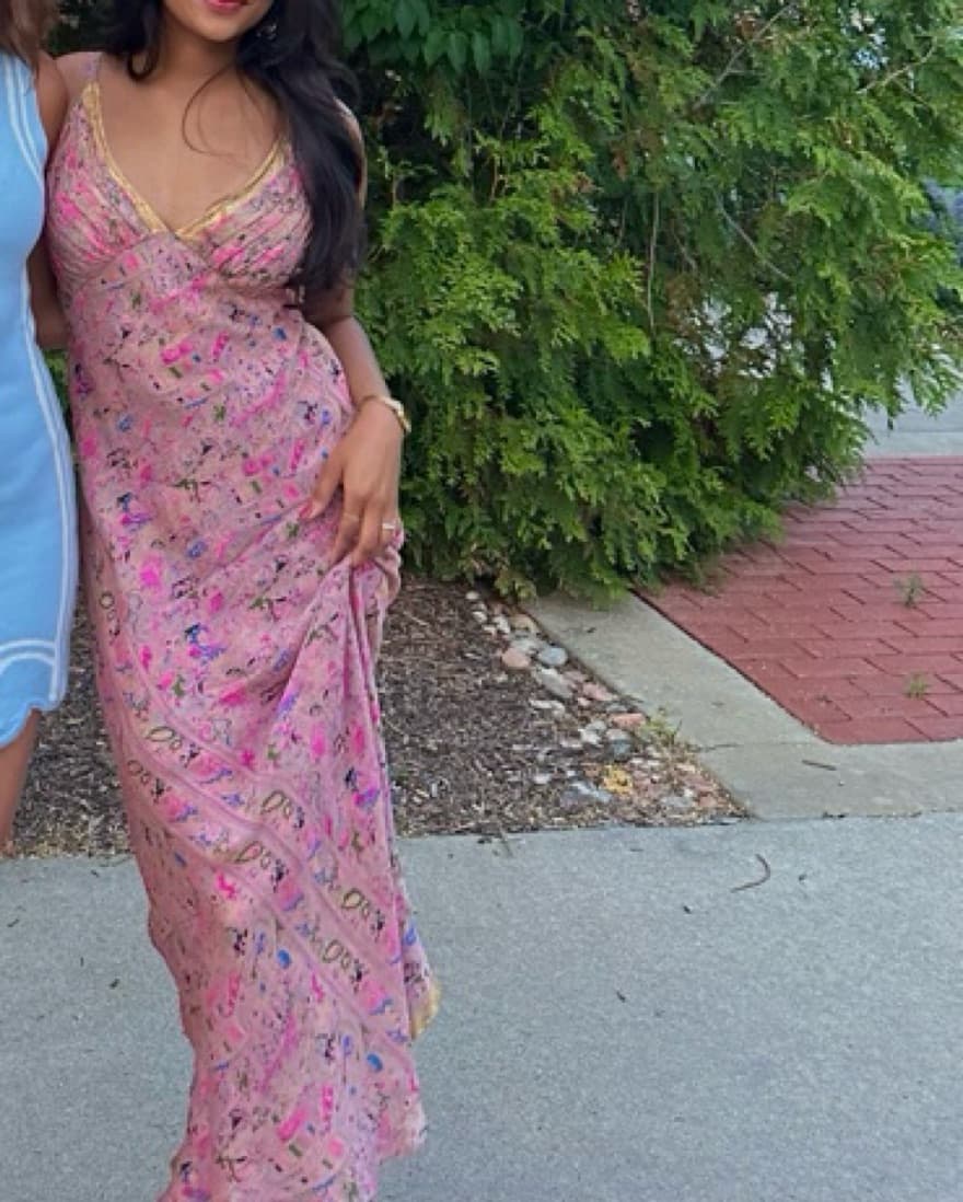 Pink Silk Patterned Dress - Image 1