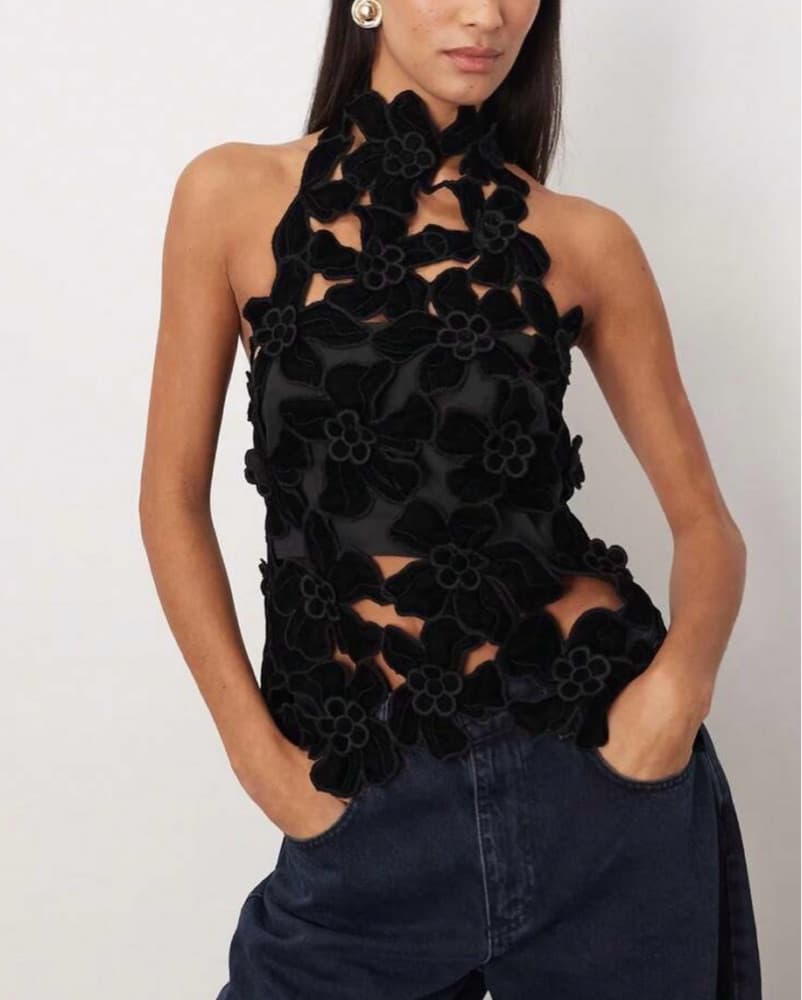 Black Floral Cutout Top - Image 2