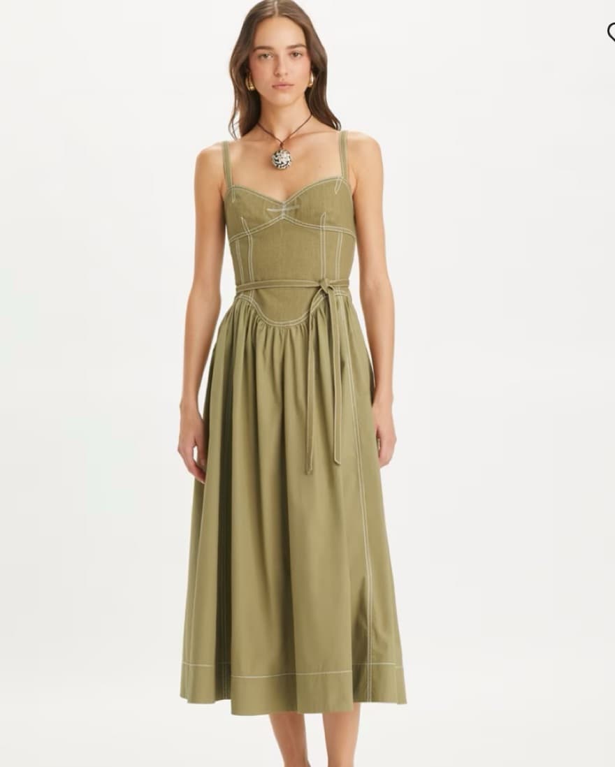 Cotton Belted Bustier Midi Dress - Image 1