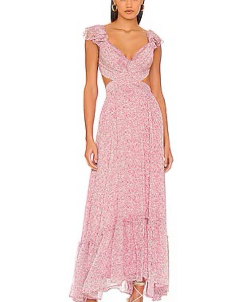 Pink floral ASTR dress with cut outs and corset tie - Image 1