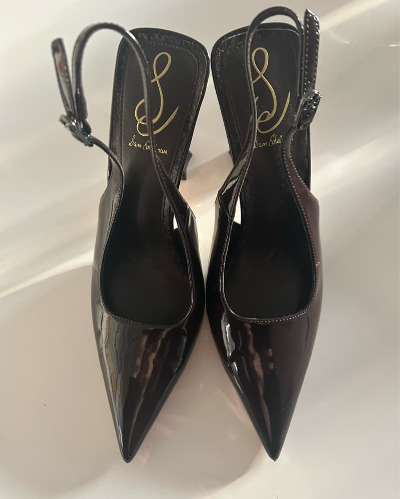 Chic BrownPatent Leather Slingback Pumps - Image 4