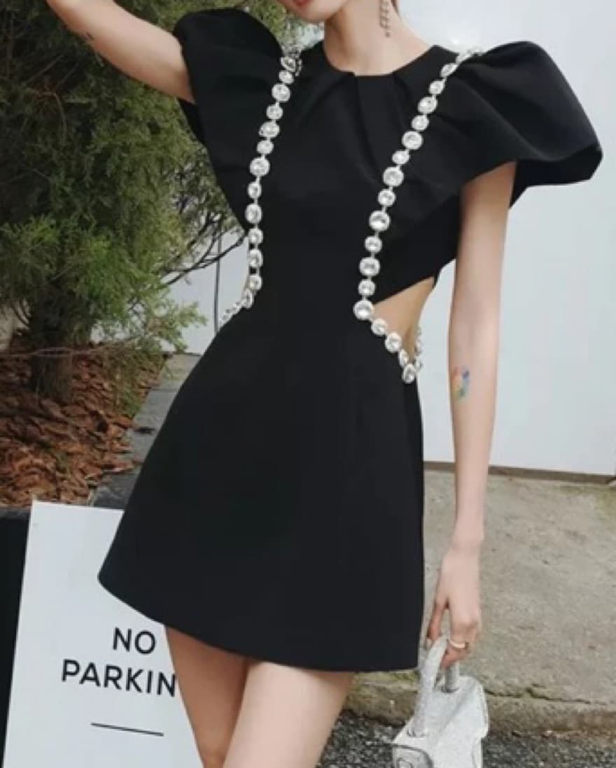 Crystal Embellished Mini Dress - Image 1