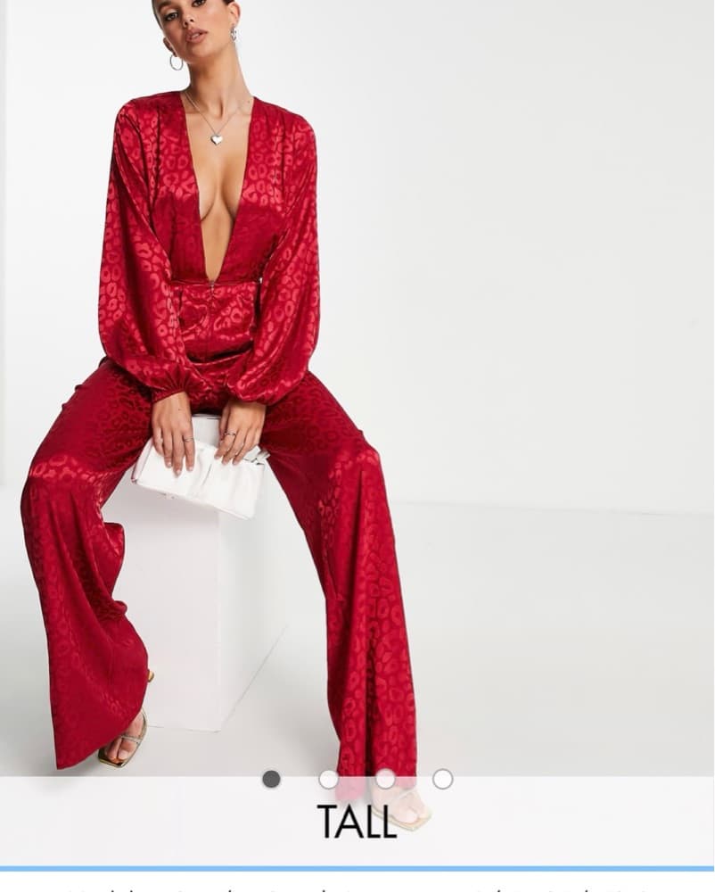 Misguided TALL Red Satin Romper - Image 1