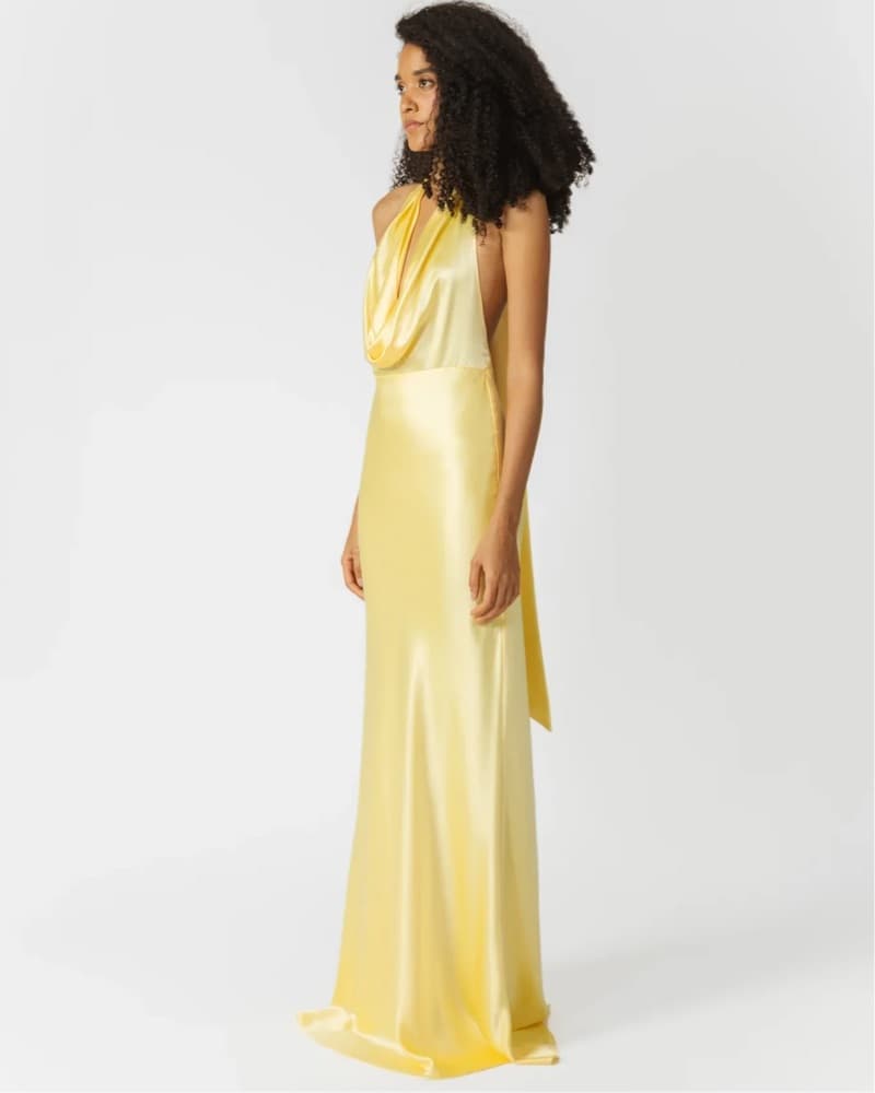 SAU LEE Pearl Satin Gown In Yellow - Image 3