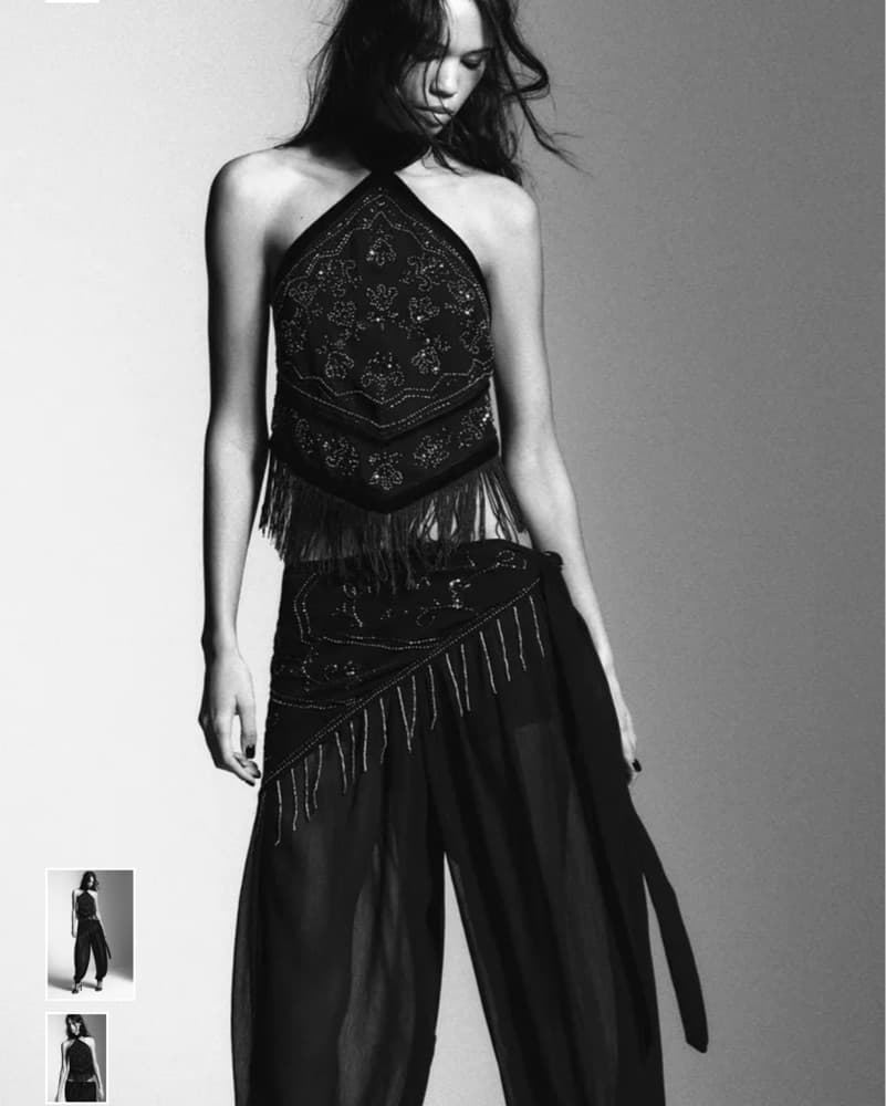 Black Sheer Zara Beaded Top & Pants Set  - Image 1