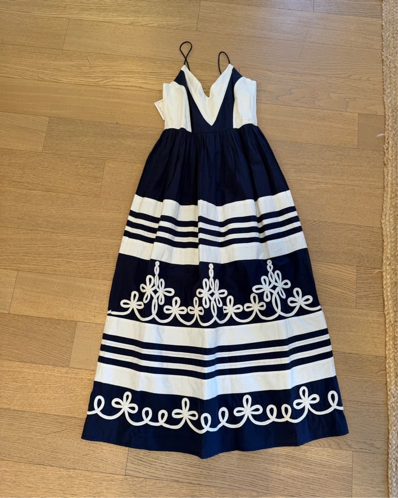 Navy and White Striped Maxi Dress - Image 4