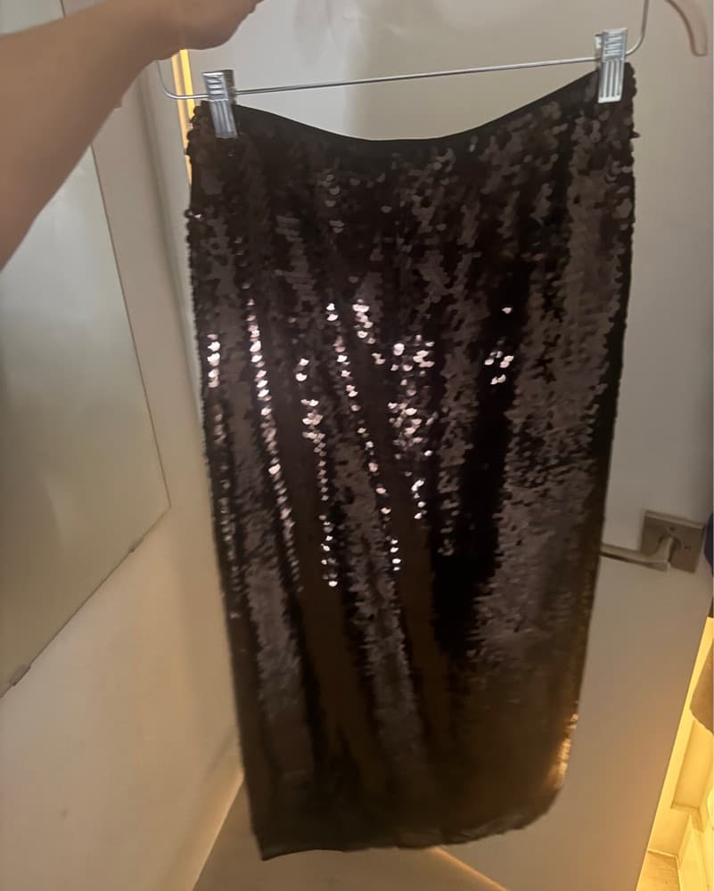 Zara Brown Sequin Midi Skirt - S - Image 4