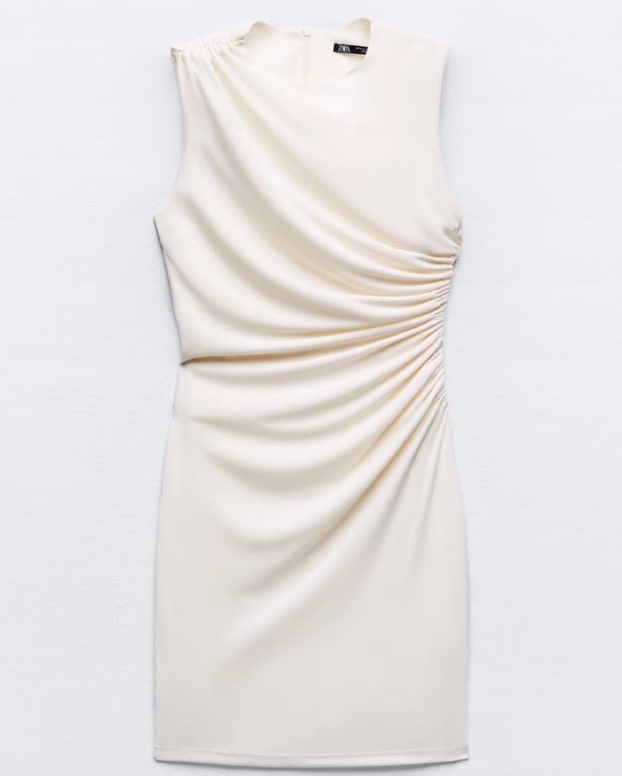 Zara Cream/Ecru Ruched Dress  - Image 1