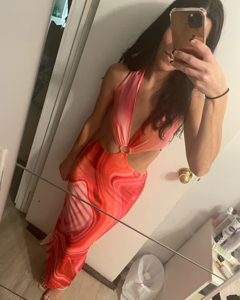 Printed Red Cutout Dress - Image 2