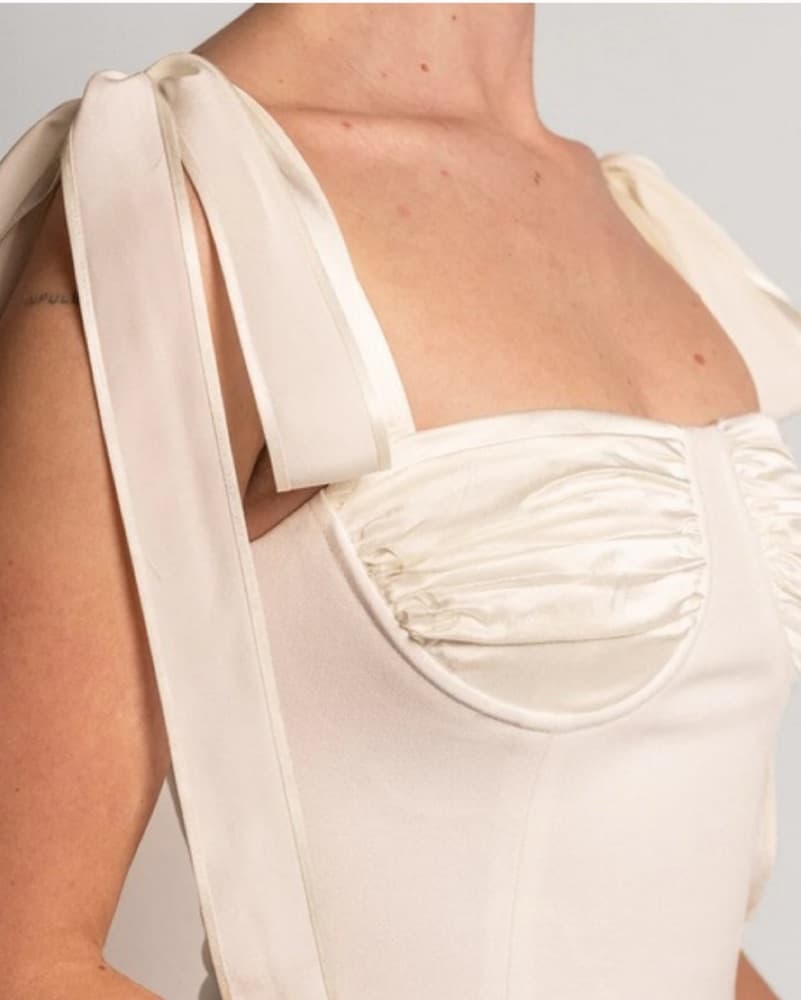Ivory And Satin Ribbon Column Gown - Image 4