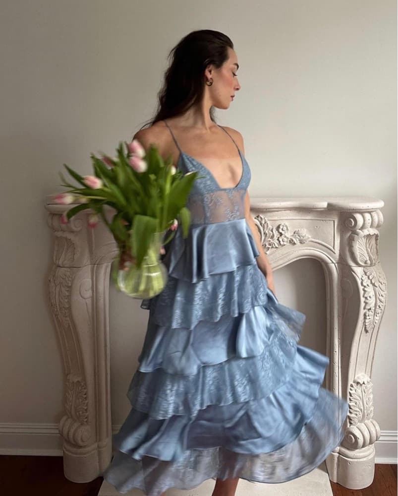 Weworewhat Tiered Lace Midi Dress  - Image 1