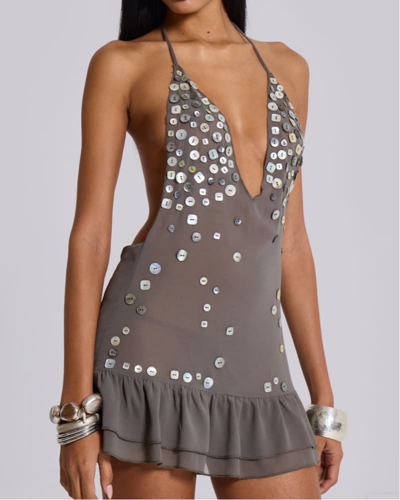 Button Me Up Mini Dress in Grey - Image 2