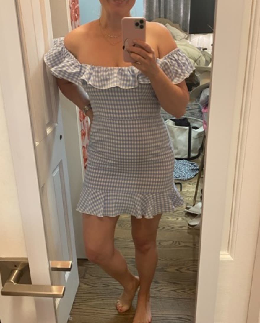 Majorelle Blue Gingham Ruffle Dress - Image 4