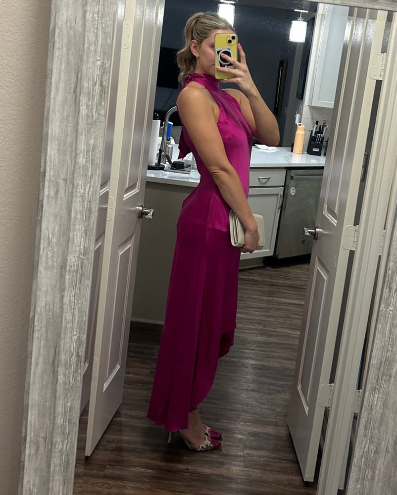 Bright Pink FRAME High Neck Midi Dress - Image 2