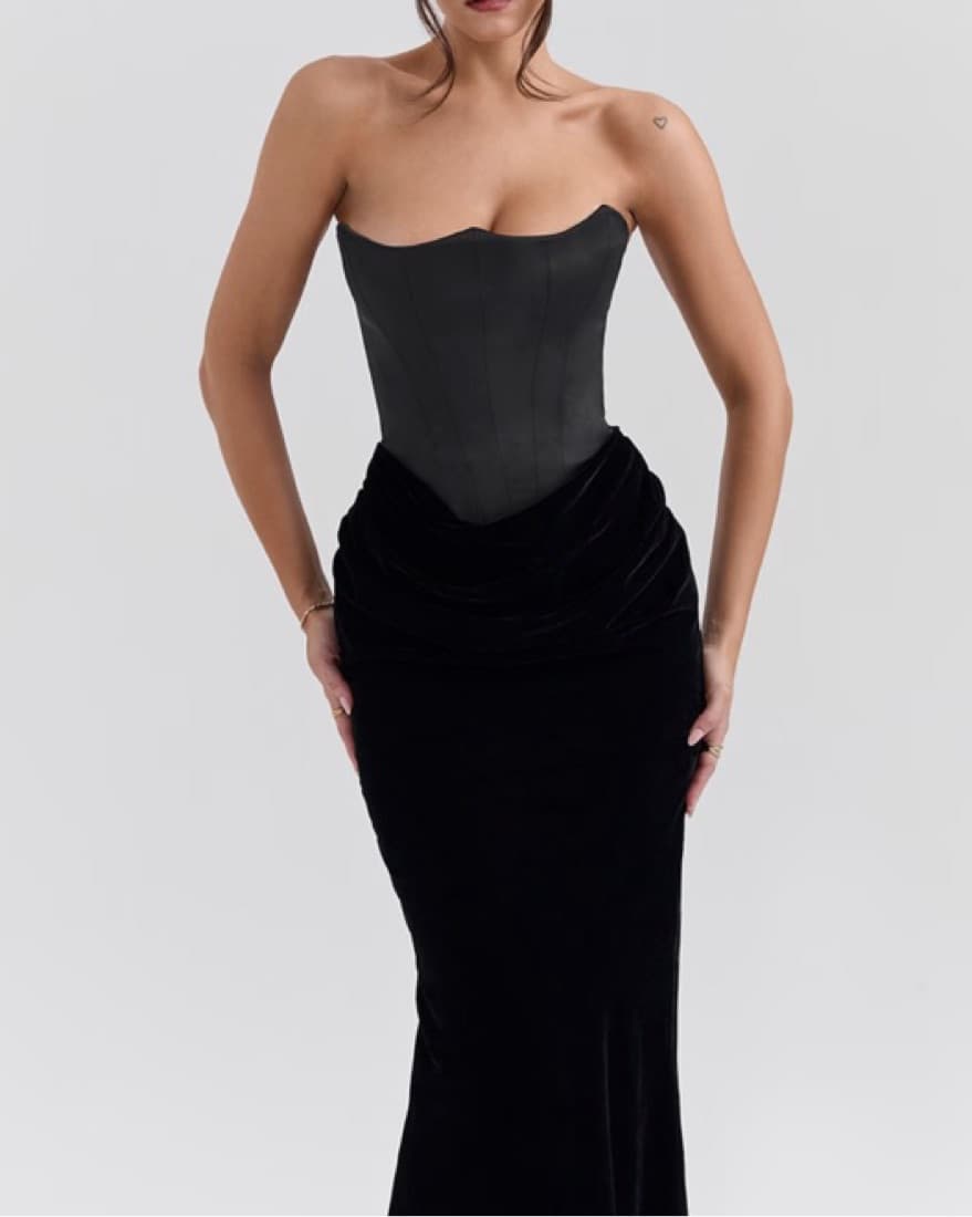 Black Strapless Corset Maxi Dress - Image 1