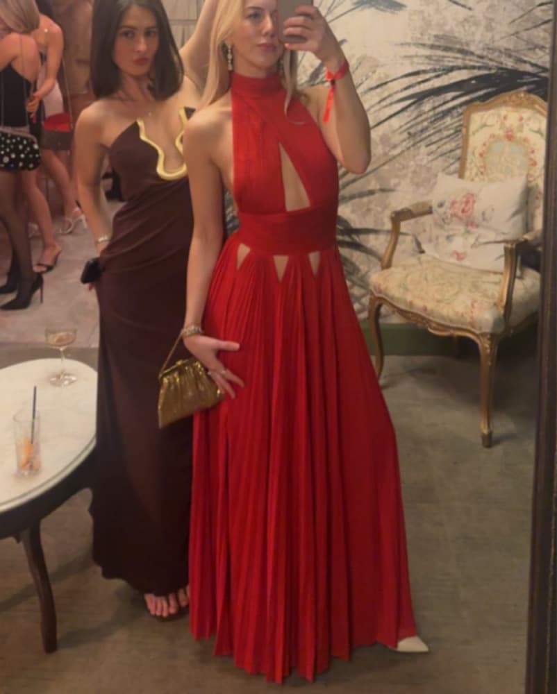 Givenchy Red Halter neck pleated dress - Image 1