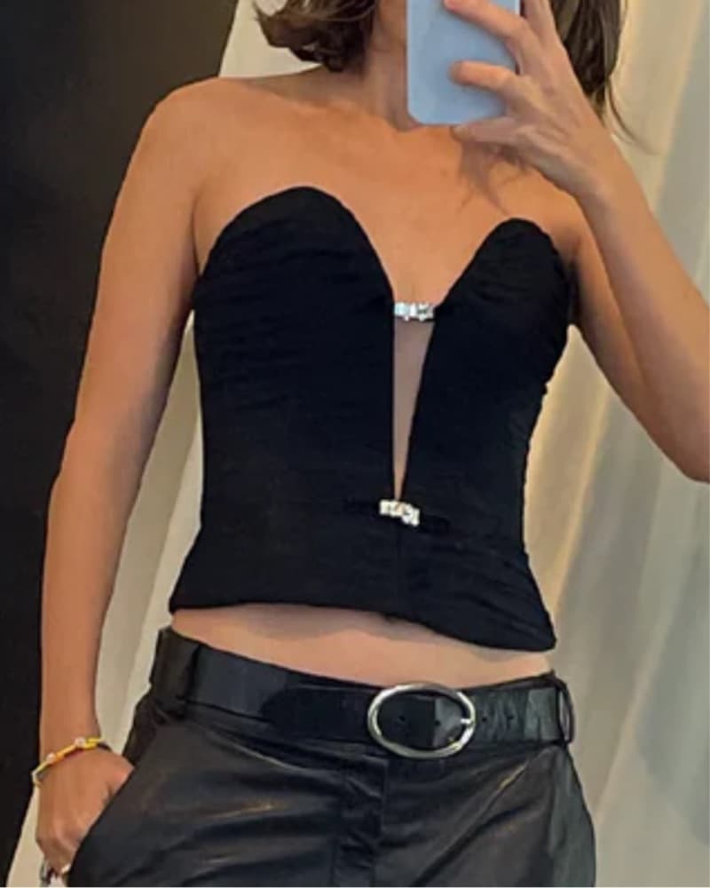 Stunning Black Ruched Bandeau Top - Image 4