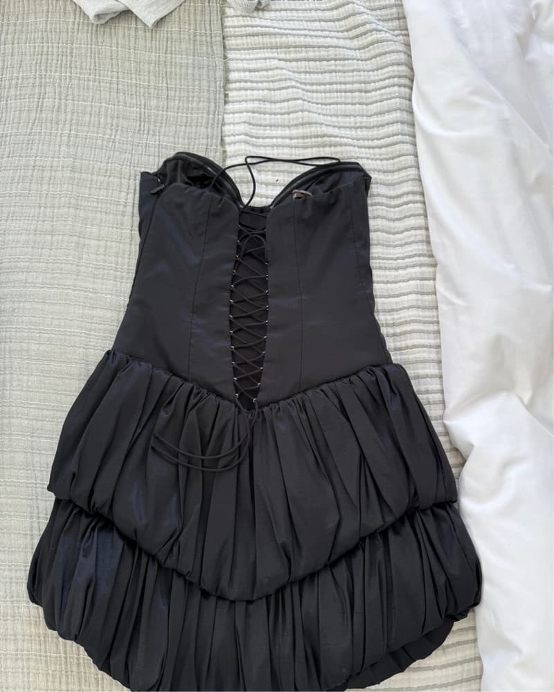 Strapless Black Ruffle Dress - Image 4
