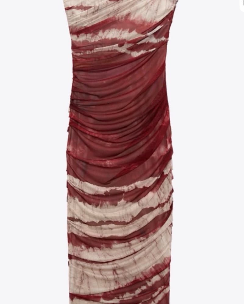 Red Strapless Tie-Dye Midi Dress - Image 2