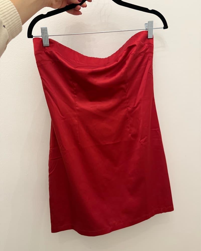 Red Strapless Mini Dress - Image 4