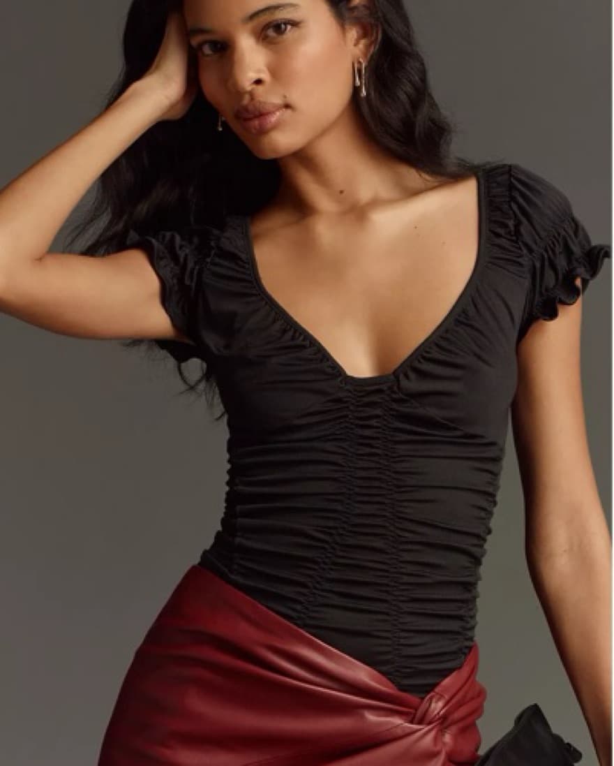  Flattering Ruched Black Mini Romper - Image 4