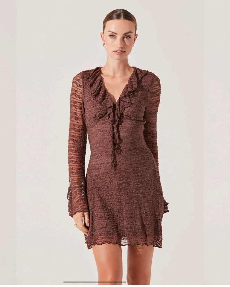 Brown Ruffle-Trimmed Dress - Image 1