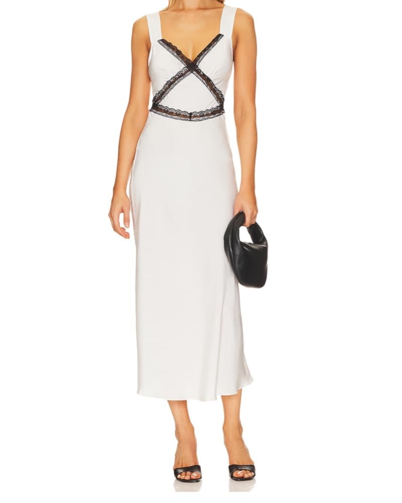 White Dress With Black Lace Detail - Image 1