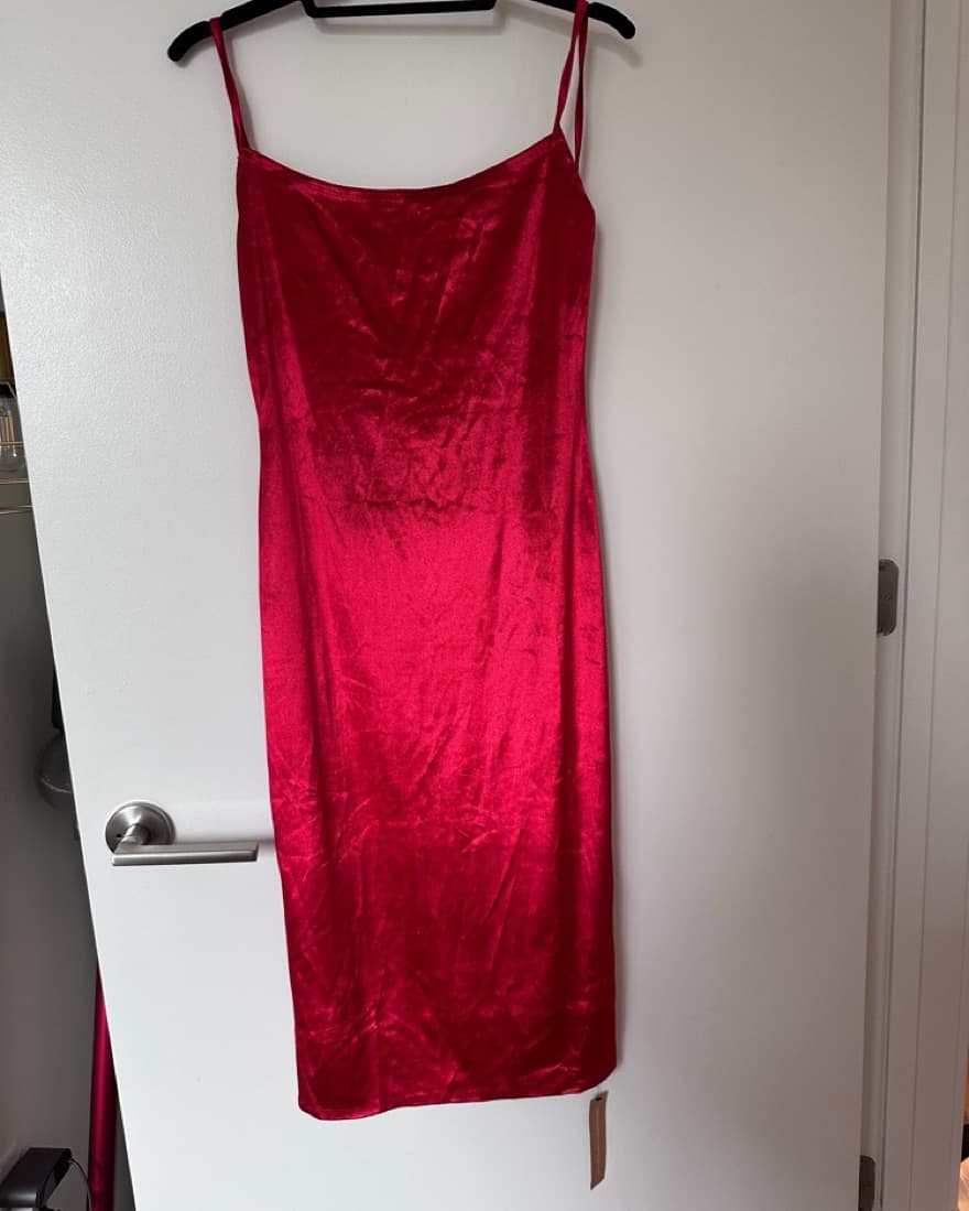 Reformation Red Velvet Midi Dress - Image 2