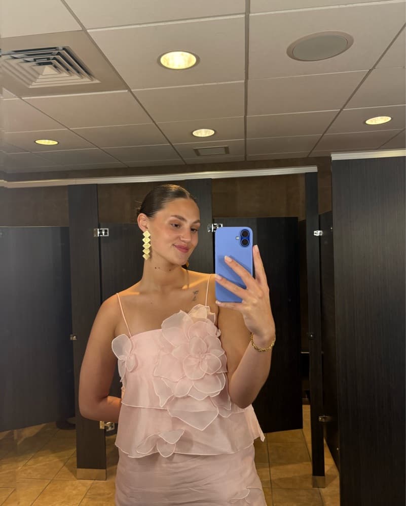 Pink midi linen floral dress - Image 2