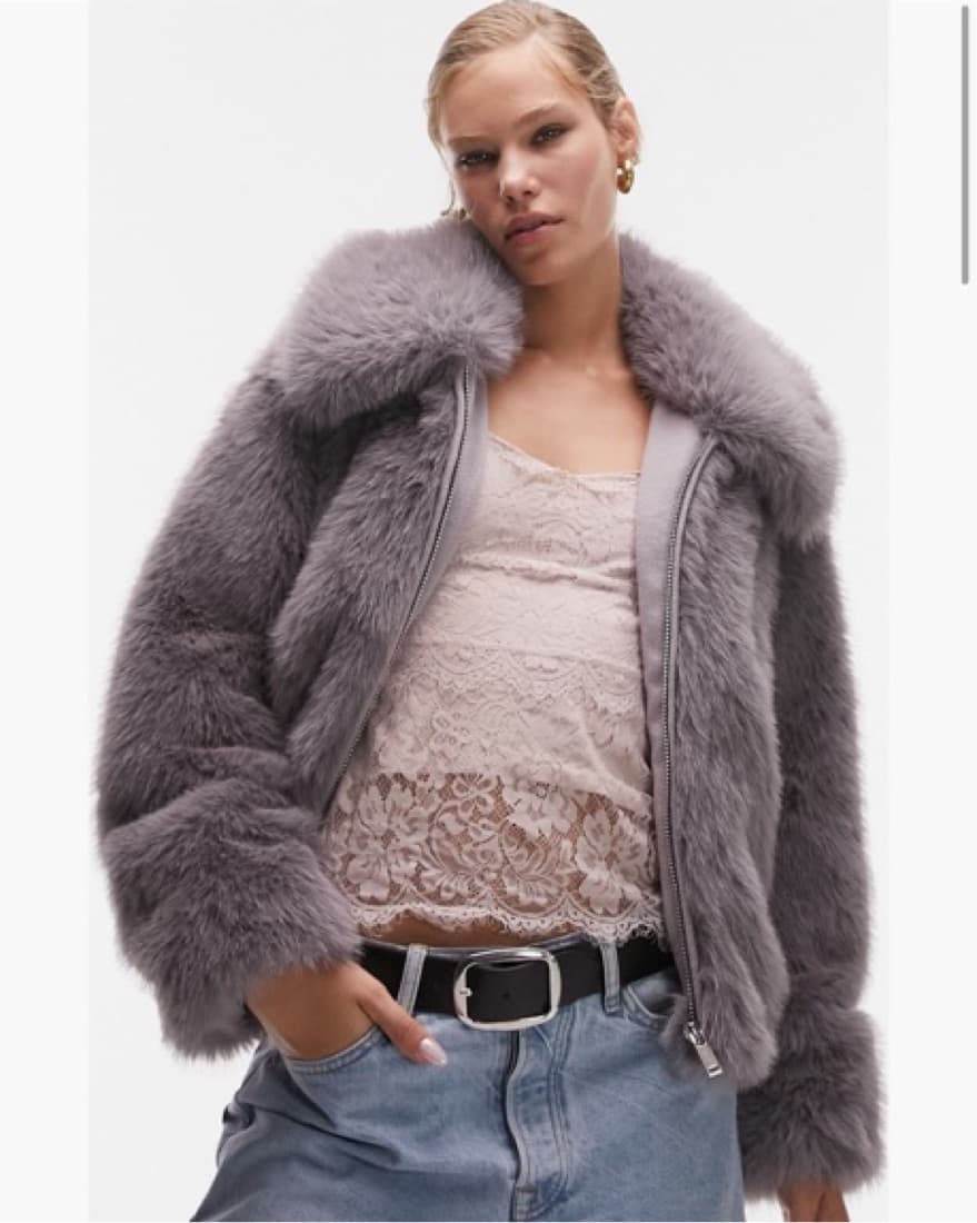 Topshop Faux Fur Cropped Jacket - Image 1