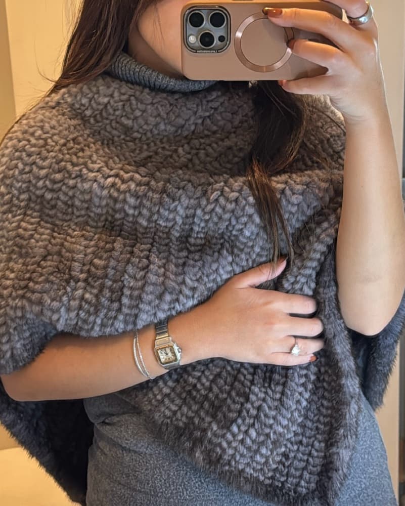 Grey Real Mink Fur Poncho - Image 2