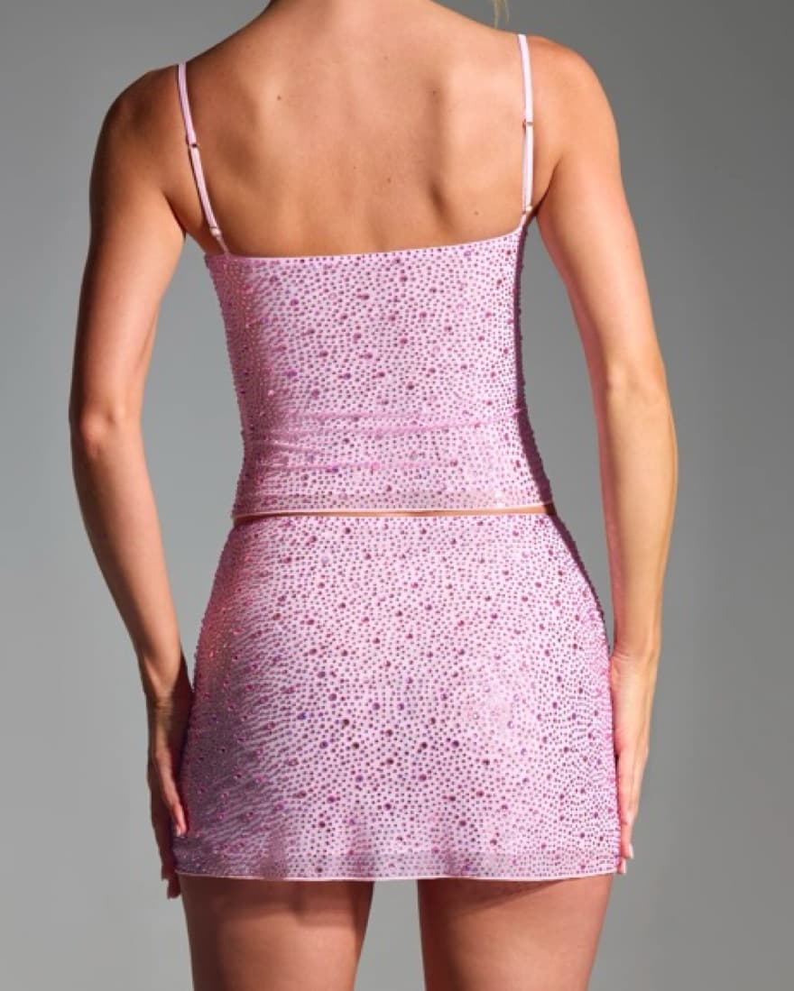 Shimmering Pink Sequin Crop Top and Mini Skirt Set - Image 2